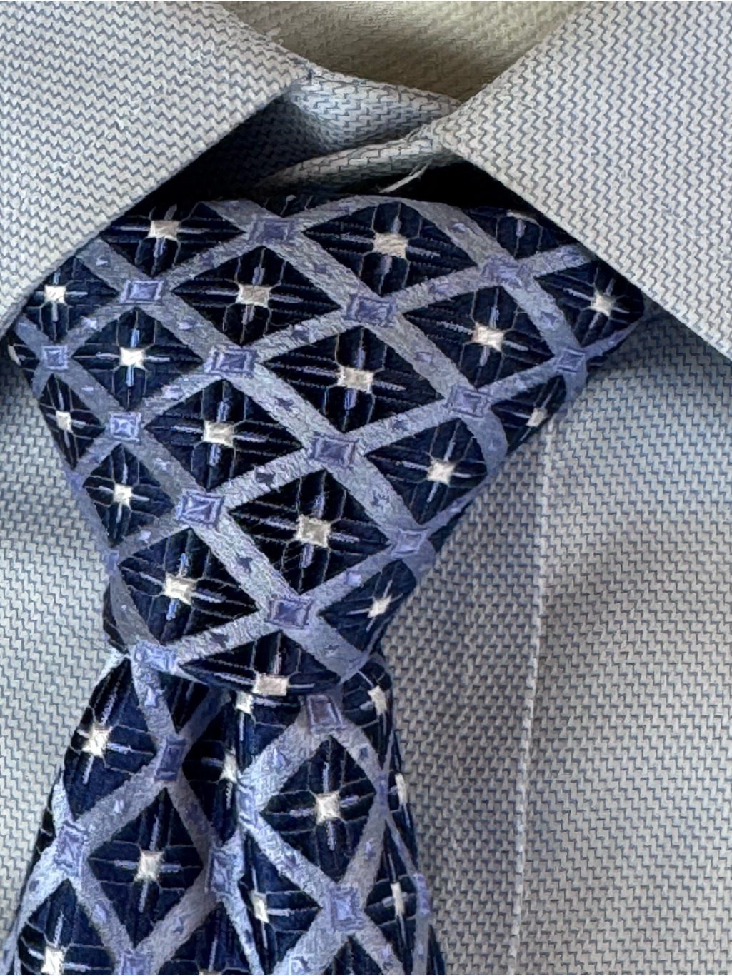 Marshal Fields Men Vintage Classic Navy  Light Blue Geometric Jacquard Necktie